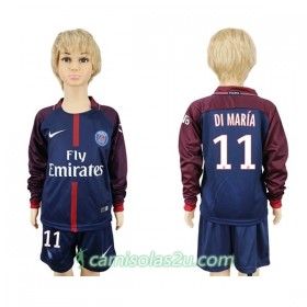 Camisolas de Futebol Paris Saint-Germain Di Maria 11 Criança Equipamento Principal 2017/18 Manga Comprida